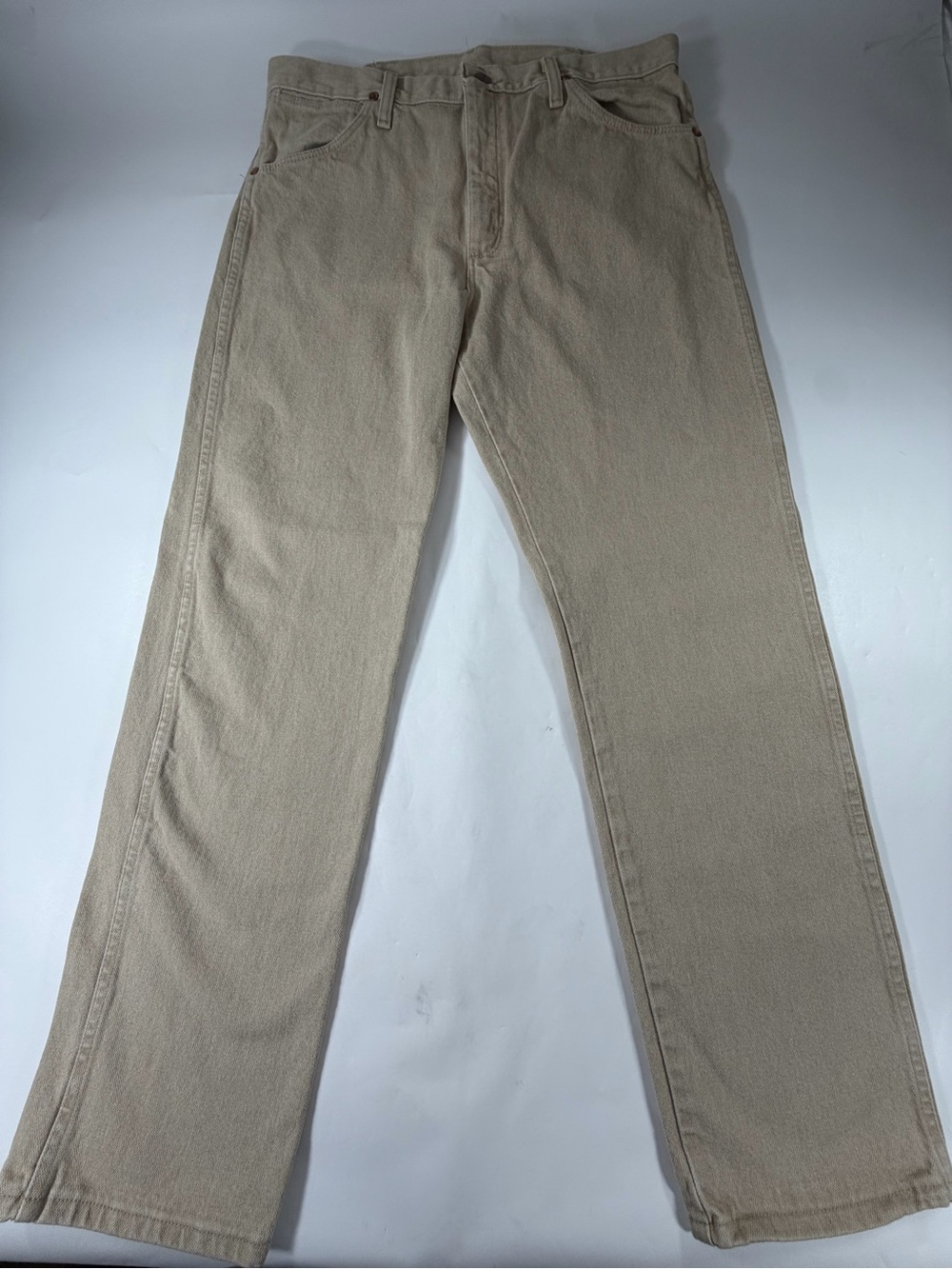 Vintage 90s Wrangler 13MWZ Cowboy Cut Tan Jeans 34x32 Rigid Denim Mens Pants